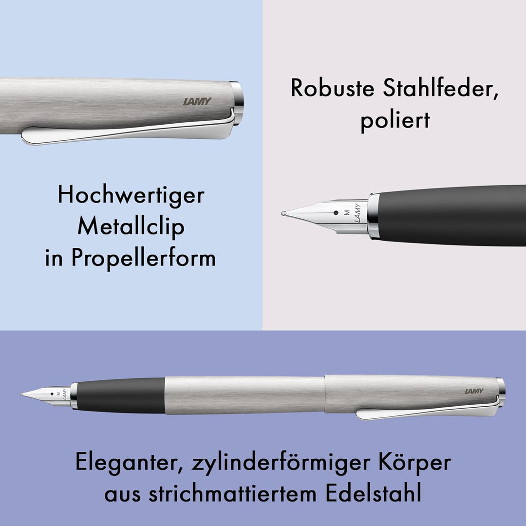 LAMY studio Füllhalter 065 - Füller aus rostfreiem Edelstahl, strichmattiert in der Farbe Silber mit