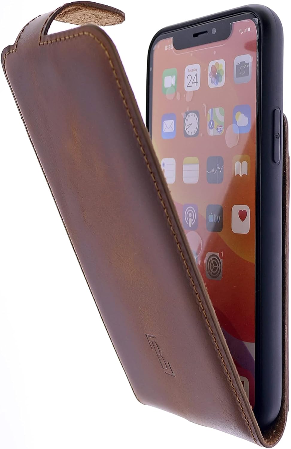 Burkley Flip Case Handyhülle für iPhone 14 Plus - Handytasche aus echtem Rindsleder, 360° Schutz mit