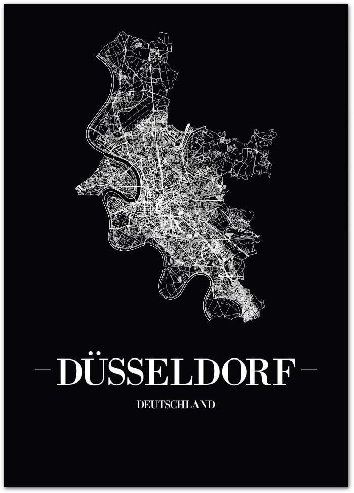 JUNIWORDS Stadtposter, Düsseldorf, Wähle eine Grösse, 60 x 90 cm, Poster, Schrift A, Schwarz 60 x 90