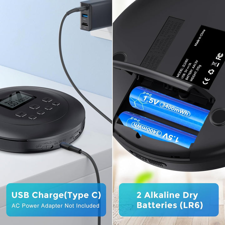 Gueray Tragbarer CD-Player CD Spieler Persönliche CD Player mit Kopfhörer LCD Display Anti-Skip Schu