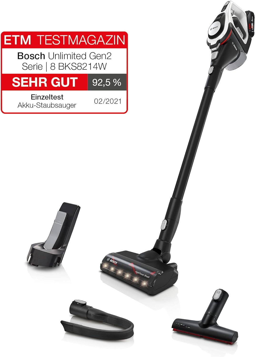 Bosch Akku-Staubsauger Unlimited Gen2 Serie 8 BKS8214W, beutellos, bis 45 Min Laufzeit, austauschbar