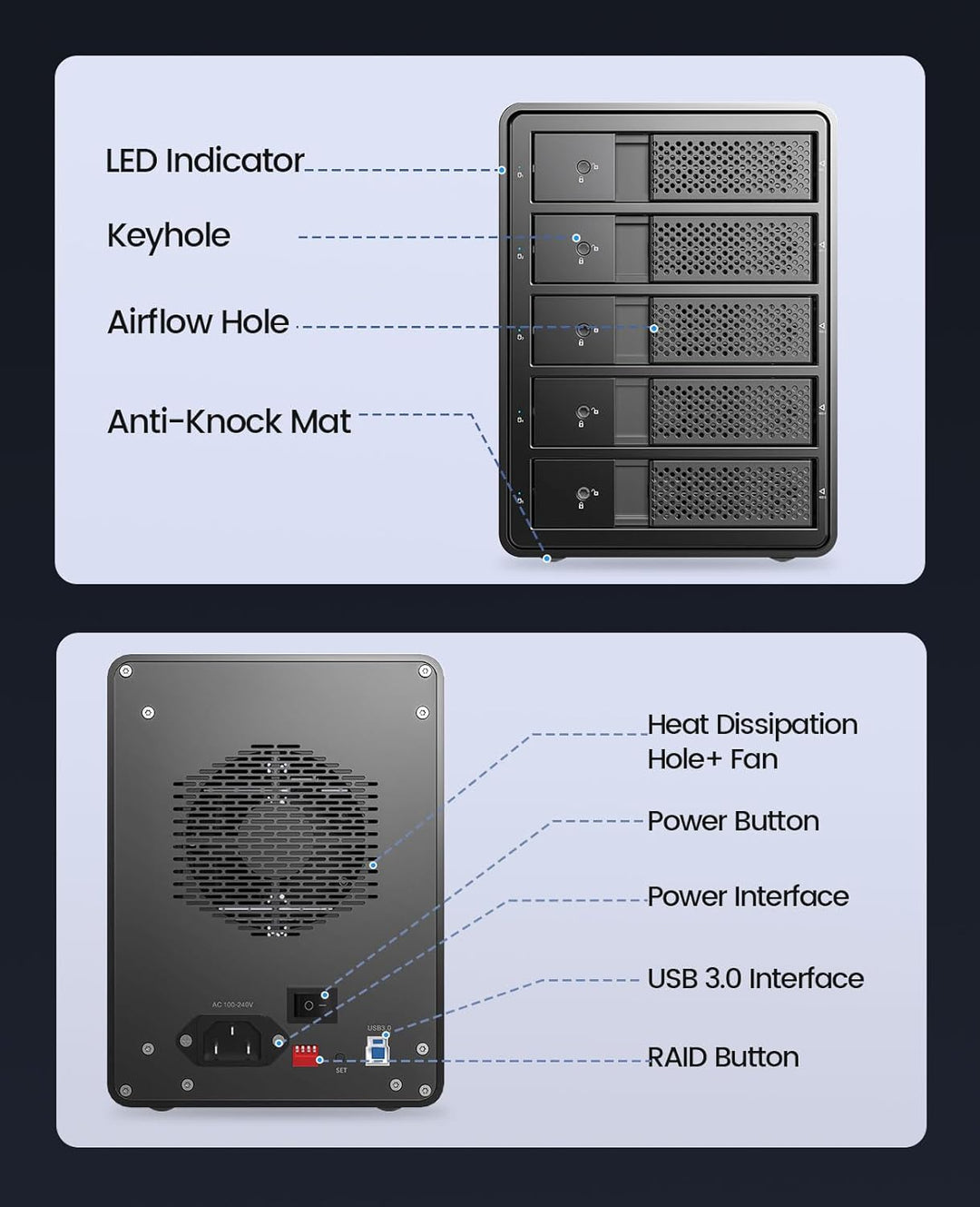 ORICO RAID 5 Bay Festplattengehäuse,USB 3.0 zu SATA Revision 3.0 Externes HDD Gehäuse für 3,5 Zoll H