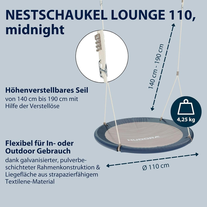 HUDORA Nestschaukel Lounge - Höhenverstellbare Nestschaukel mit 90/110cm Durchmesser für bis zu 150k