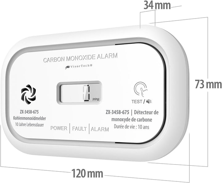 VisorTech Kohlenmonoxid Messgeräte: 2er-Set Digitale Kohlenmonoxid-Melder, 85 dB, Display, DIN EN 50