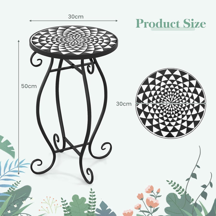 HOMASIS 30x30x50cm Gartentisch Beistelltisch mit Mosaik-Muster, Pflanzenständer mit runder Tischplat