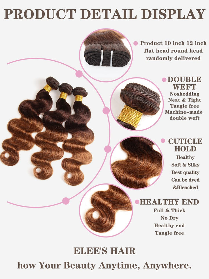 ELEE'S HAIR Ombre Menschenhaar Bundles Körperwelle mit Verschluss Ombre Bundles mit 4×4 Lace Closure