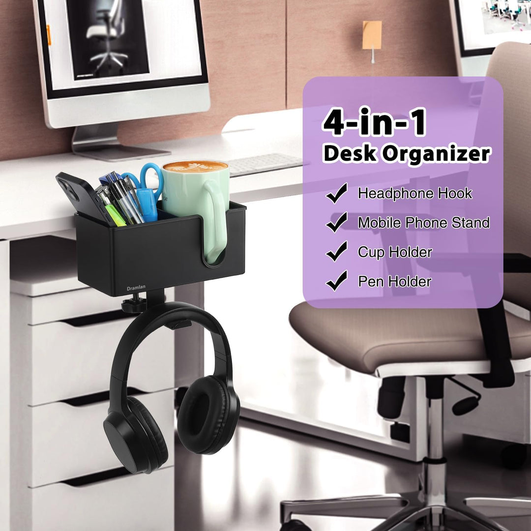 SchreibtischOrganizer mit Kopfhörer-Aufhänger, Schreibtisch-Getränkehalter für Schreibtisch-Aufbewah