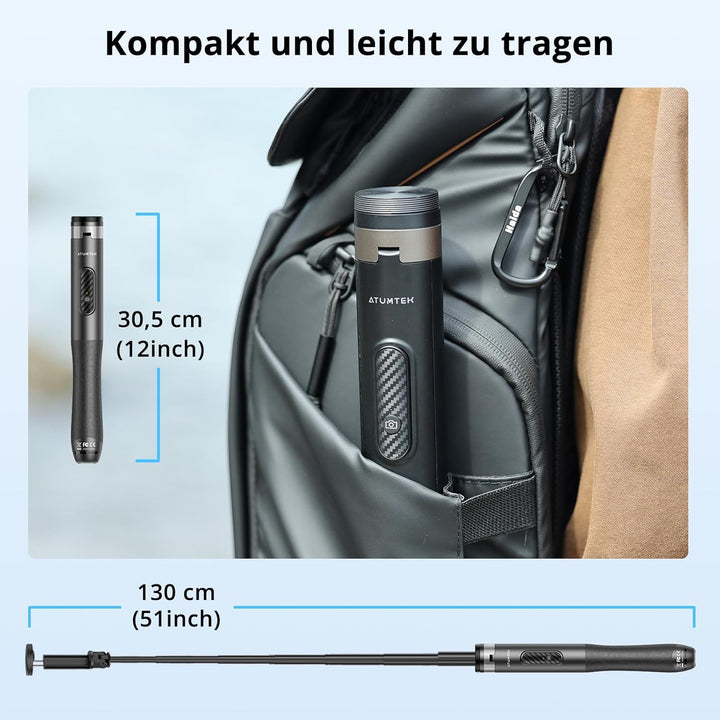 ATUMTEK 130CM Selfie Stick Stativ, Bluetooth Selfie Stick mit Hochbelastbarem Aluminium und Rutschfe