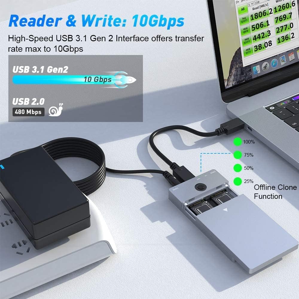 NVMe M.2 Duplizierer Dual-Bay Offline-Klon ohne Werkzeug, 10 Gbps NVMe-Dockingstation mit Lüfter, NV