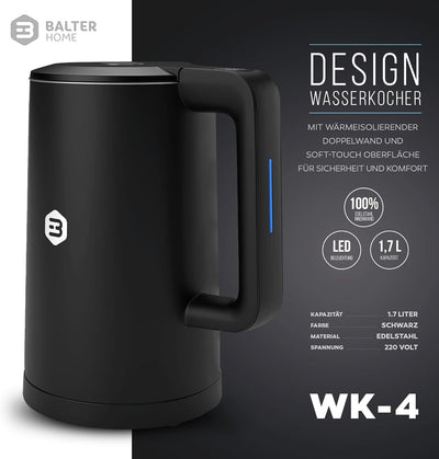 Balter WK-4-Touch Edelstahl Wasserkocher mit Temperatureinstellung, 40°C-100°C, Doppelwand, BPA frei