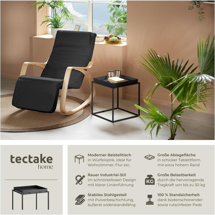 tectake 800910 Beistelltisch aus Metall, quadratisch, stapelbar, Ablagefläche mit hohem Rand, Tablet