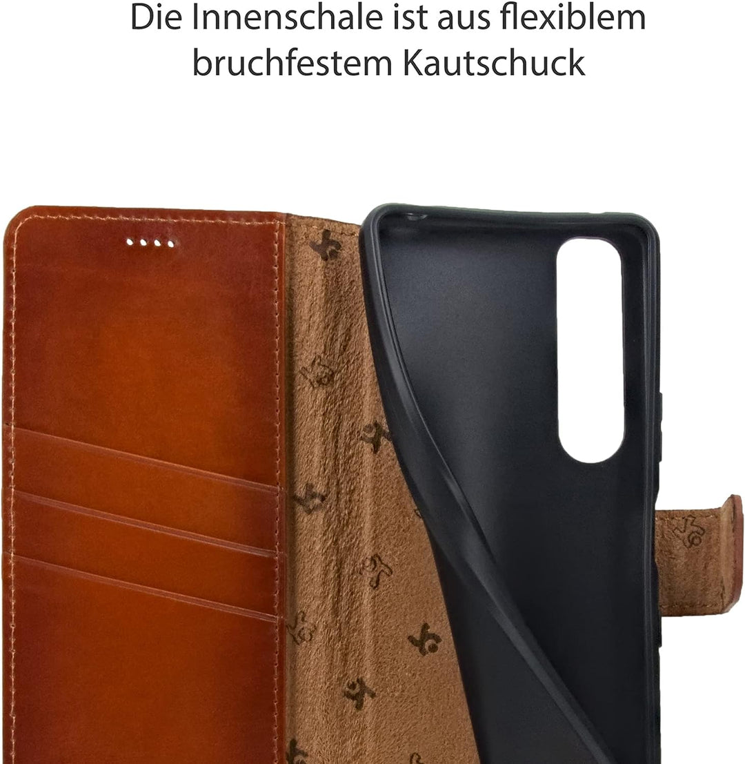 Suncase Book-Style Hülle kompatibel mit Sony Xperia 1 III 3 (2021) Leder Tasche (Slim-Fit) Lederhüll