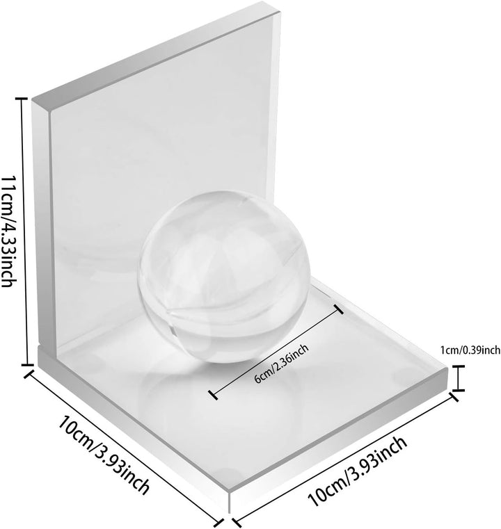 MerryNine innovative, kristallklare Buchstützen mit Kristallkugel, 1 Paar, L-Form, rutschfeste für s