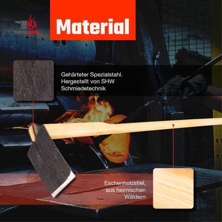 SHW-FIRE Regensburger Gartenhacke - Breitblatt - 135cm Eschenholzstiel, scharf geschmiedet