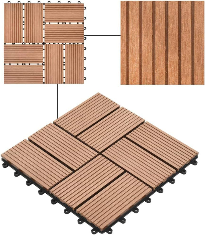 Gecheer 11 Stück Terrassenfliesen WPC Fliesen Balkon Bodenbelag Gartenfliese Balkonfliese Klickflies
