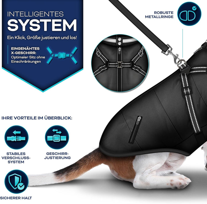 TRESKOยฎ Hundejacke Winter mit Reflektoren inkl. 15 Stรผck Kotbeutel + Spender | Hunderegenmantel wass