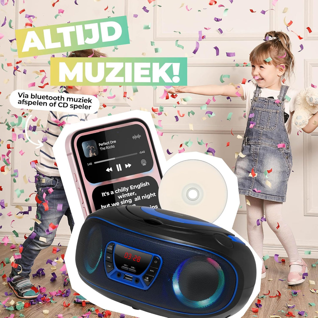 Denver TCL212BT Radio mit Bluetooth, Bluetooth Radio mit Lichteffekte, Tragbarer CD player, AUX, USB