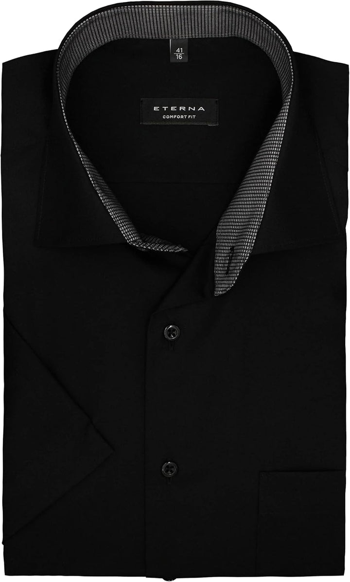 ETERNA Herren Businesshemd Kurzarm Comfort FIT | Uni | Bügelfrei | Kent Kragen, 41 Schwarz