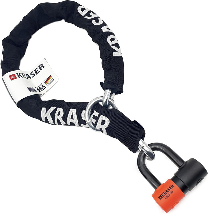 KRASER KR50120L Kettenschloss Schloss Motorrad-Scheibensperre gegen Diebstahl Mini U ø18 + Kette 120
