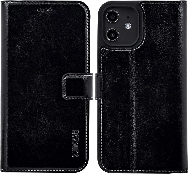 Suncase Book-Style Hülle kompatibel mit iPhone 12 Mini (5.4") Leder Tasche (Slim-Fit) Lederhülle Han