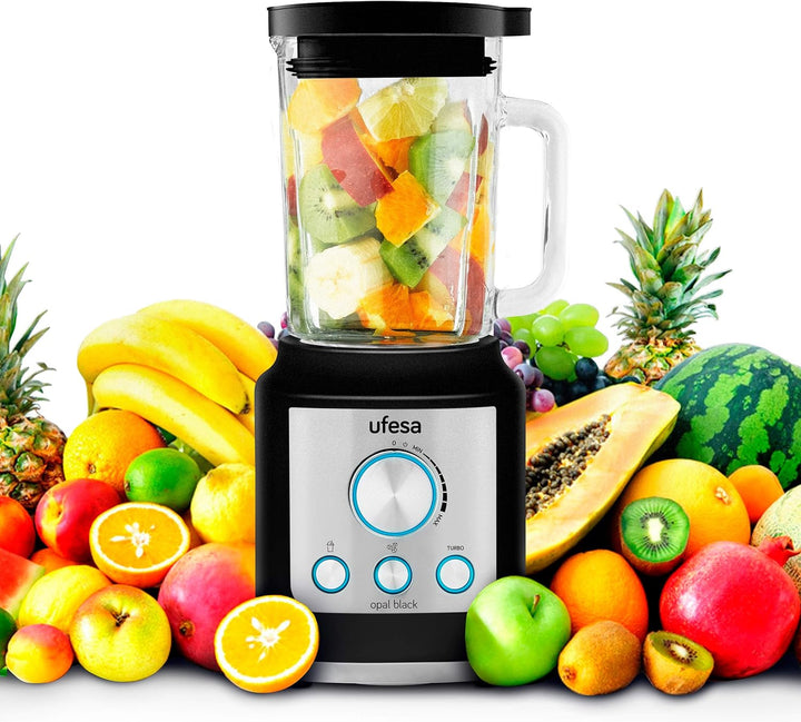 Ufesa BS4950B Opal Black Standmixer, 2100 W Leistung, Geschwindigkeitsregelung, Programme für Smooth
