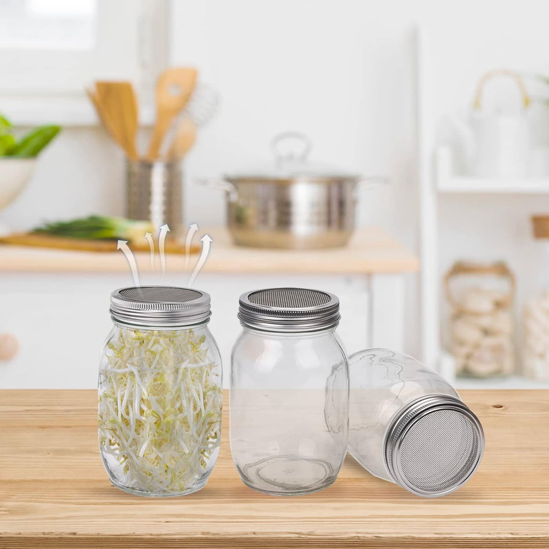 Deefongo 1000 ml Sprossen-Set, 4er Sprouting jar Glas,Keimglas-Set, WeithalsglÀser mit abgeschirmten