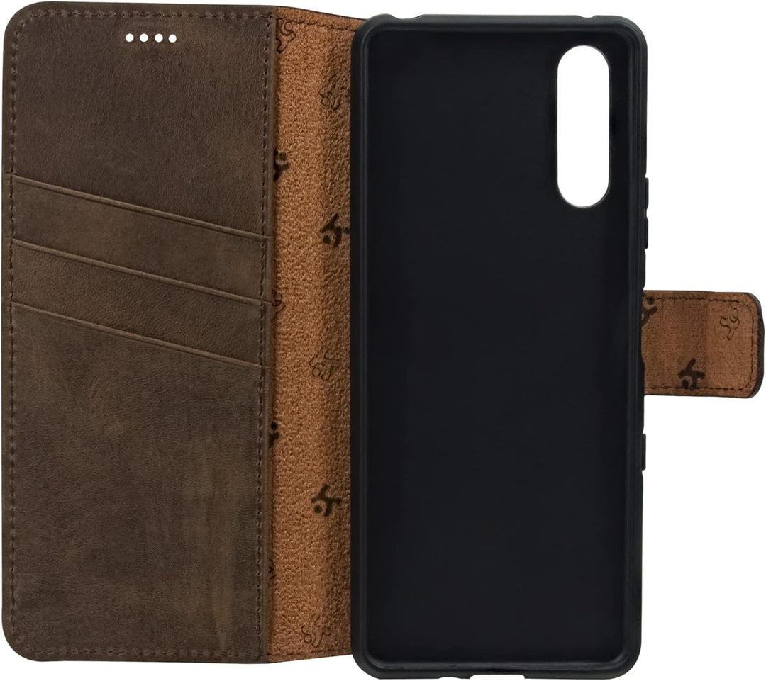 Suncase Book-Style Hülle kompatibel mit Sony Xperia 10 IV (2022) Leder Tasche (Slim-Fit) Lederhülle
