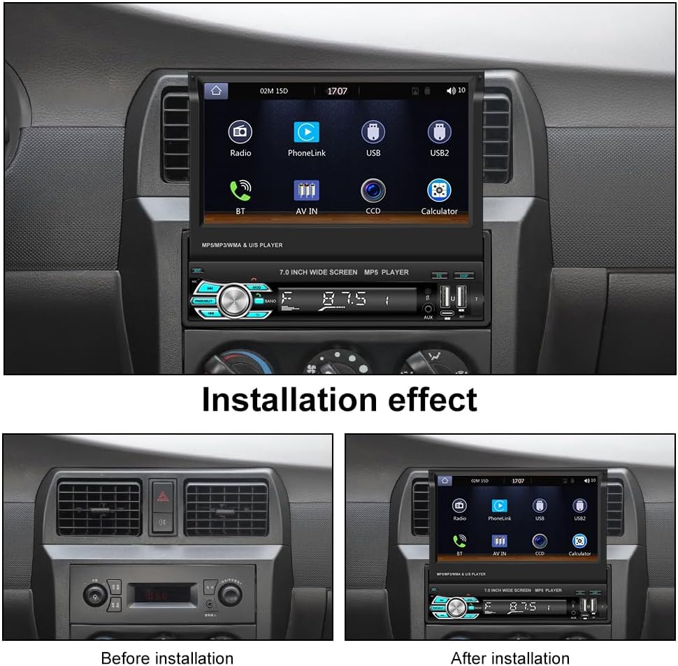 Hikity 1 Din Autoradio mit Wireless Carplay Android Auto Radio mit Slide Out Bildschirm 7 Zoll Touch