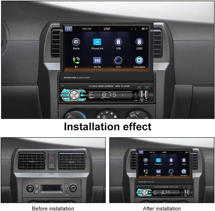 Hikity 1 Din Autoradio mit Wireless Carplay Android Auto Radio mit Slide Out Bildschirm 7 Zoll Touch