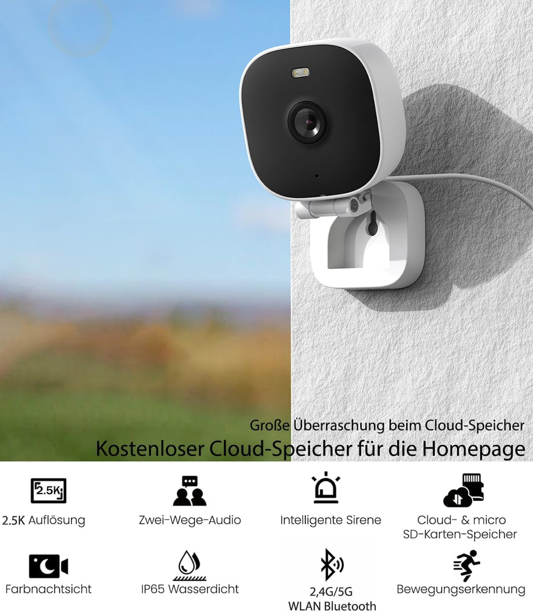 Vimtag 4MP Kamera Überwachungs Aussen, IP66 Wasserdicht, Überwachungskamera Aussen/Innen mit Farbige