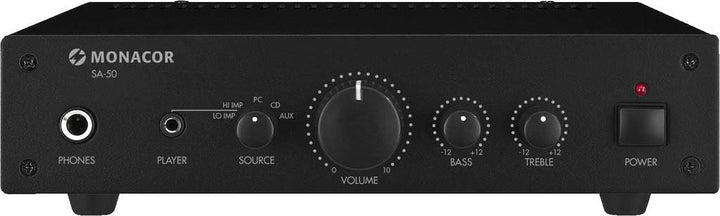 MONACOR SA-50 Kompakter Universal Stereo-Verstärker schwarz, 254620 Single, Single