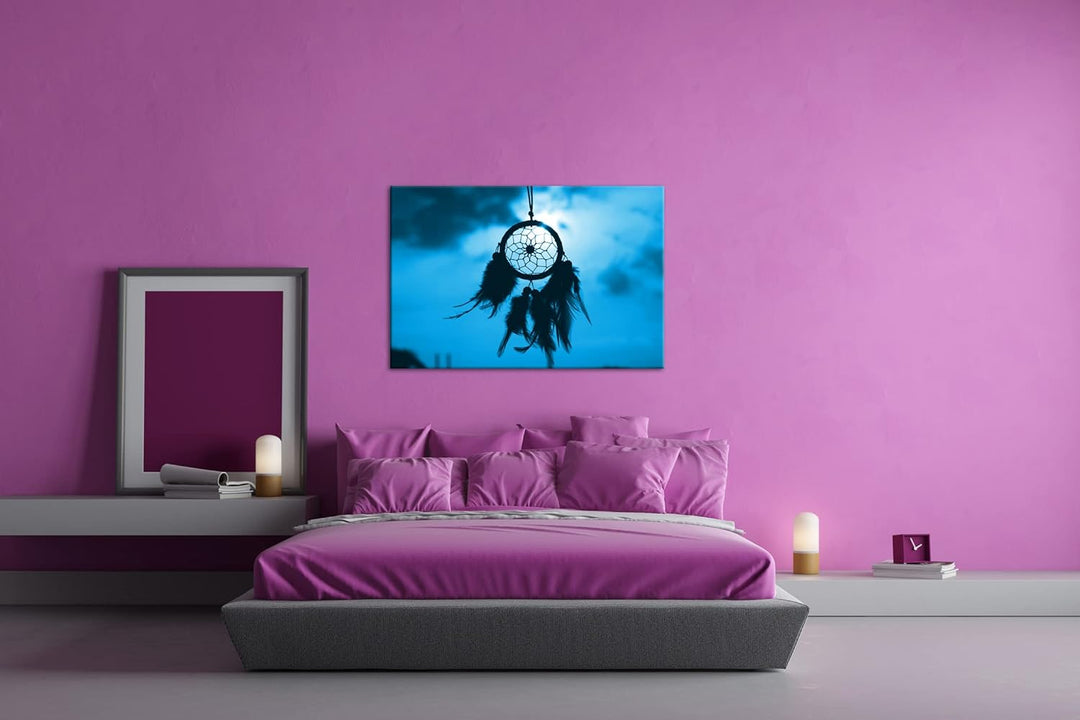 deyoli Traumfänger im Wind Format: 80x60 Effekt: Monocrome Blau als Leinwandbild, Motiv fertig gerah