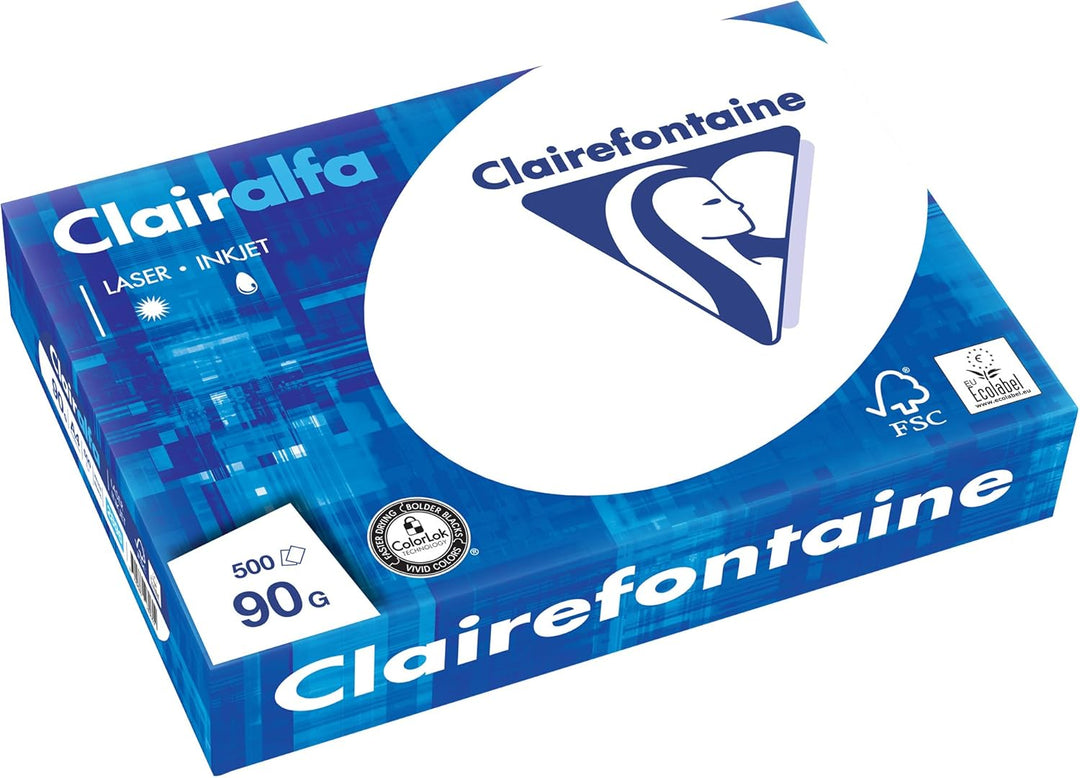 Clairefontaine Druckerpapier Clairalfa in Weiss / 5 x 500 Blatt in DIN A4 mit 90 Gramm / Blickdichte