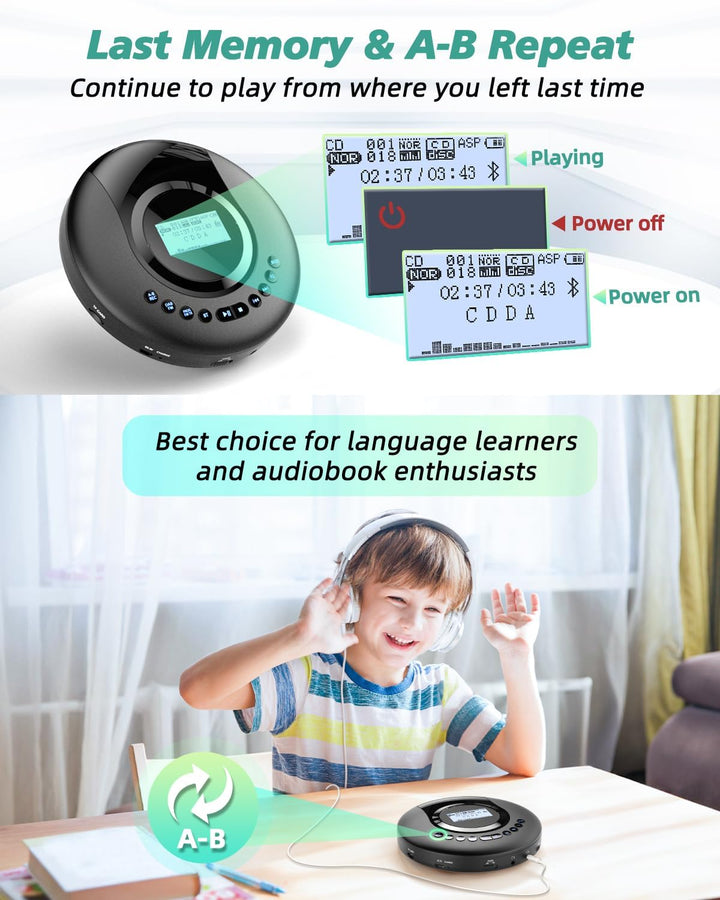 Arafuna Tragbarer CD-Player mit DAB+/UKW- Radio, CD Player Bluetooth mit Hörbuchfunktion, Discman CD
