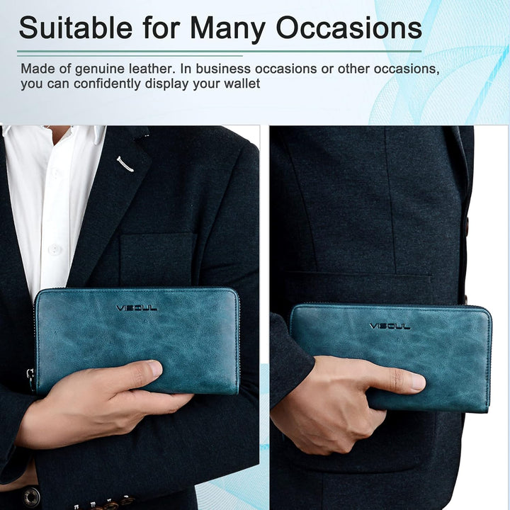 VISOUL Premium Brieftasche Echtleder/Italienisches Leder mit RFID-Schutz, XL Geldbörse für Herren Bl