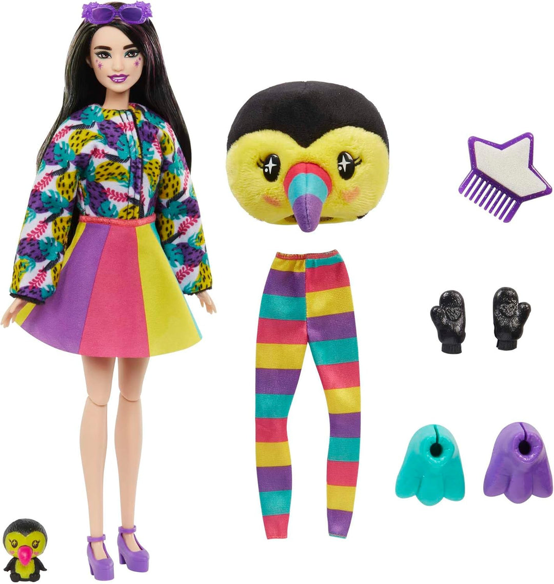 Barbie Cutie Reveal, bewegliche Tukan-Accessoires, 10 Überraschungen, Tierspielzeug, Farbwechseleffe