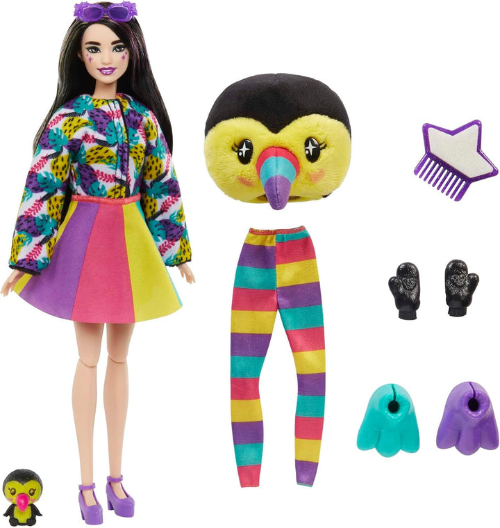 Barbie Cutie Reveal, bewegliche Tukan-Accessoires, 10 Überraschungen, Tierspielzeug, Farbwechseleffe