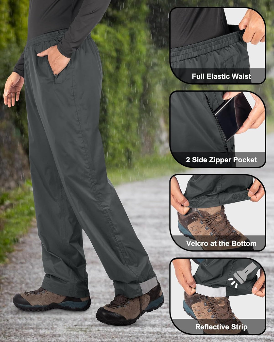 33,000ft Packbare Regenhose Herren Wasserdicht Leichte Fahrrad Überziehhose Winddicht Reflektierende