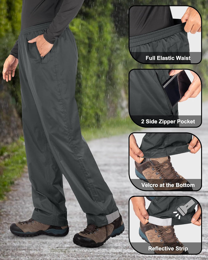 33,000ft Packbare Regenhose Herren Wasserdicht Leichte Fahrrad Überziehhose Winddicht Reflektierende