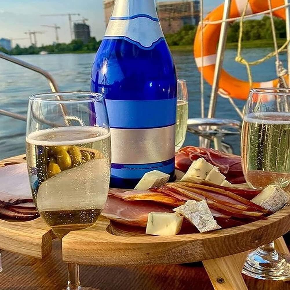 Torribaly Tragbarer Picknicktisch, Mini Campingtisch Rund Holz Gartentisch Klappbar Snackbox, Couchb