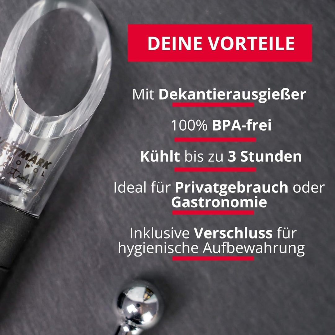 Westmark Weinkühlstab mit Ausgiesser Simono – Mühelose Kühlung für bis zu 3 Stunden, tropffreies Aus
