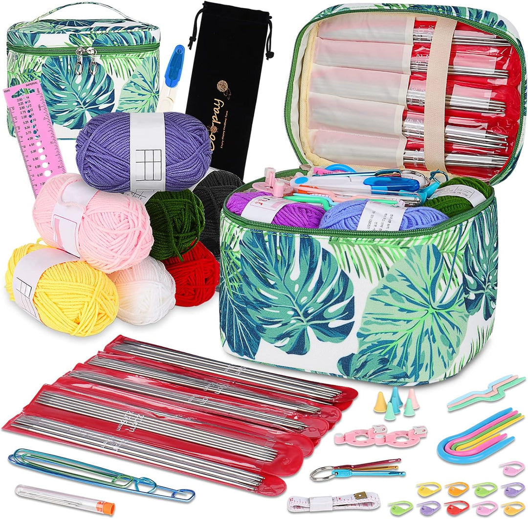 Coopay Stricknadeln Set, 55 Stück Edelstahl Doppelspitzen Stricknadel Set mit Wolle, Strickzubehör u