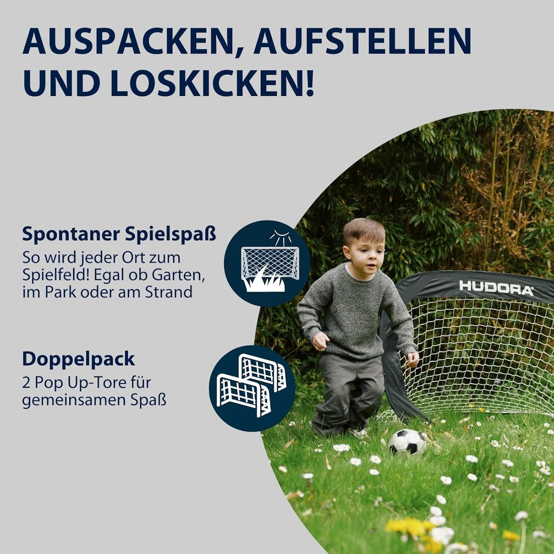 HUDORA Pop Up-Fussballtor 2er Set - Faltbare Fussballtore für Kinder & Erwachsene - Fussballtor Gart