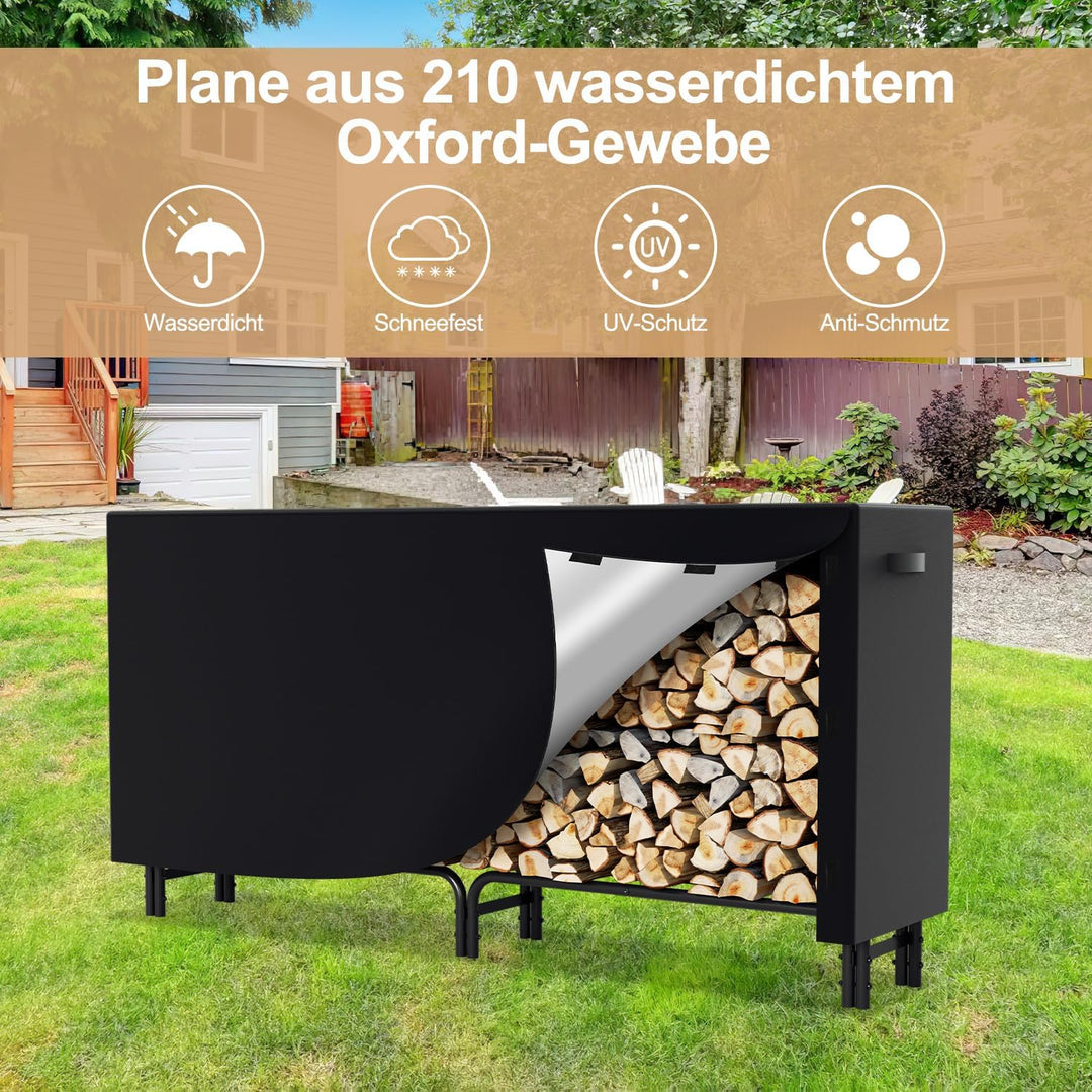 Lospitch Kaminholzregal mit Schutzhülle Stahlrahmen, Brennholzregal Aus Schwarzem Metall, Holzscheit