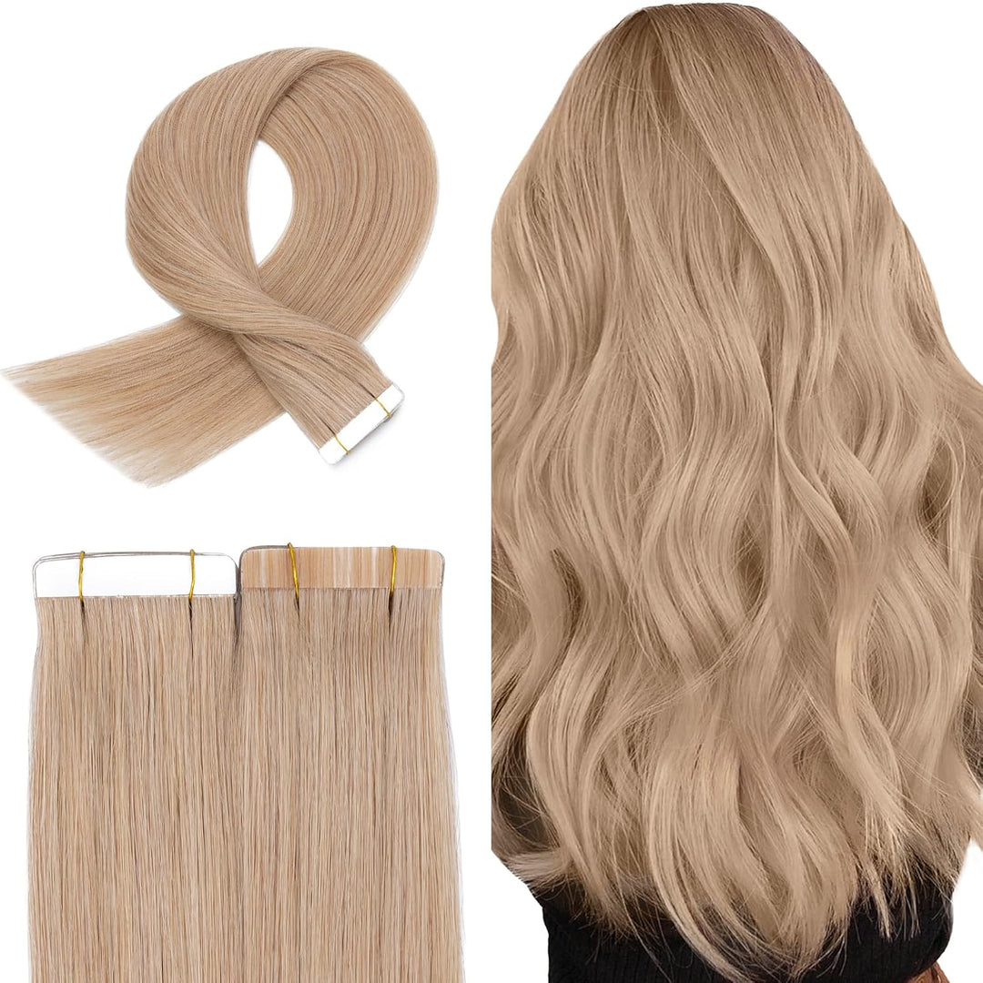 TESS Tape Extensions Echthaar 35 cm, Blond Tape Klebeband Haarverlängerung 20 pcs Glatt Dunkelblond