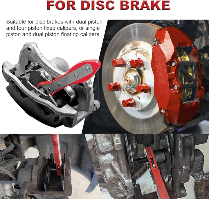 CHANG QI Bremssattelwerkzeug Ratschen Bremskolben-Rückstell-Werkzeug mit 2 Stahlplatten und 4 S Hake