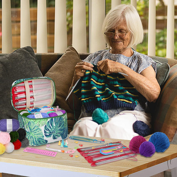 Coopay Stricknadeln Set, 55 Stück Edelstahl Doppelspitzen Stricknadel Set mit Wolle, Strickzubehör u