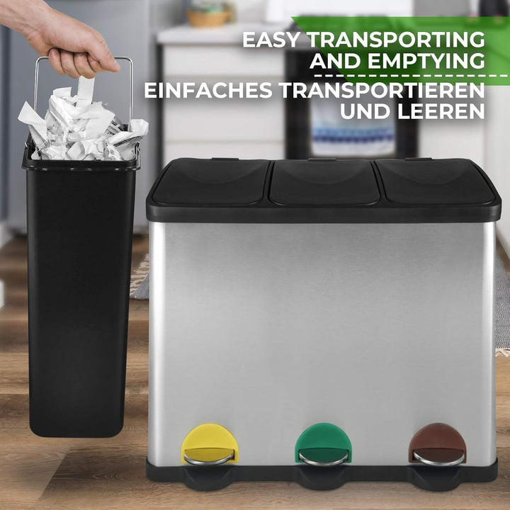 Jago® Mülleimer – 16/24/45/60 Liter - 2 oder 3 fächer, Edelstahl, mit Inneneimer, Handgriff, Deckel,
