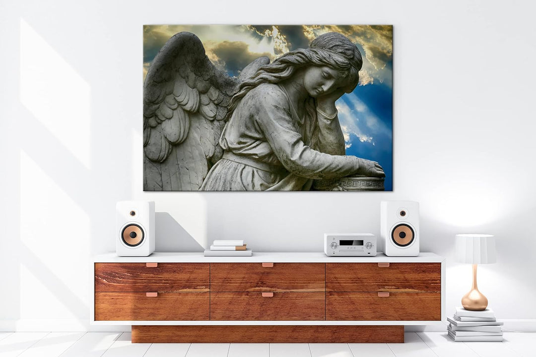 deyoli weinender Engel Format: 80x60 cm als Leinwandbild, Motiv fertig gerahmt auf Echtholzrahmen, H