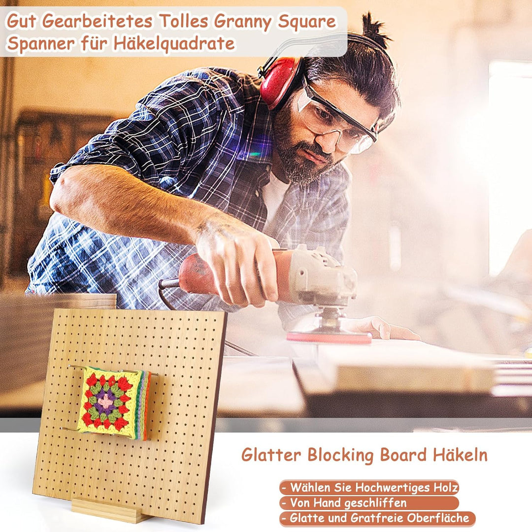 Coopay Granny Square Spanner, Gross Bambus Blocking Board 29 x 29 cm, Blocking Board Häkeln und 30 E